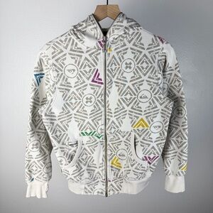 Vintage Quiksilver AOP Logo Zip-Up Hoodie Y2K Skate Surf Grunge Punk Size Small